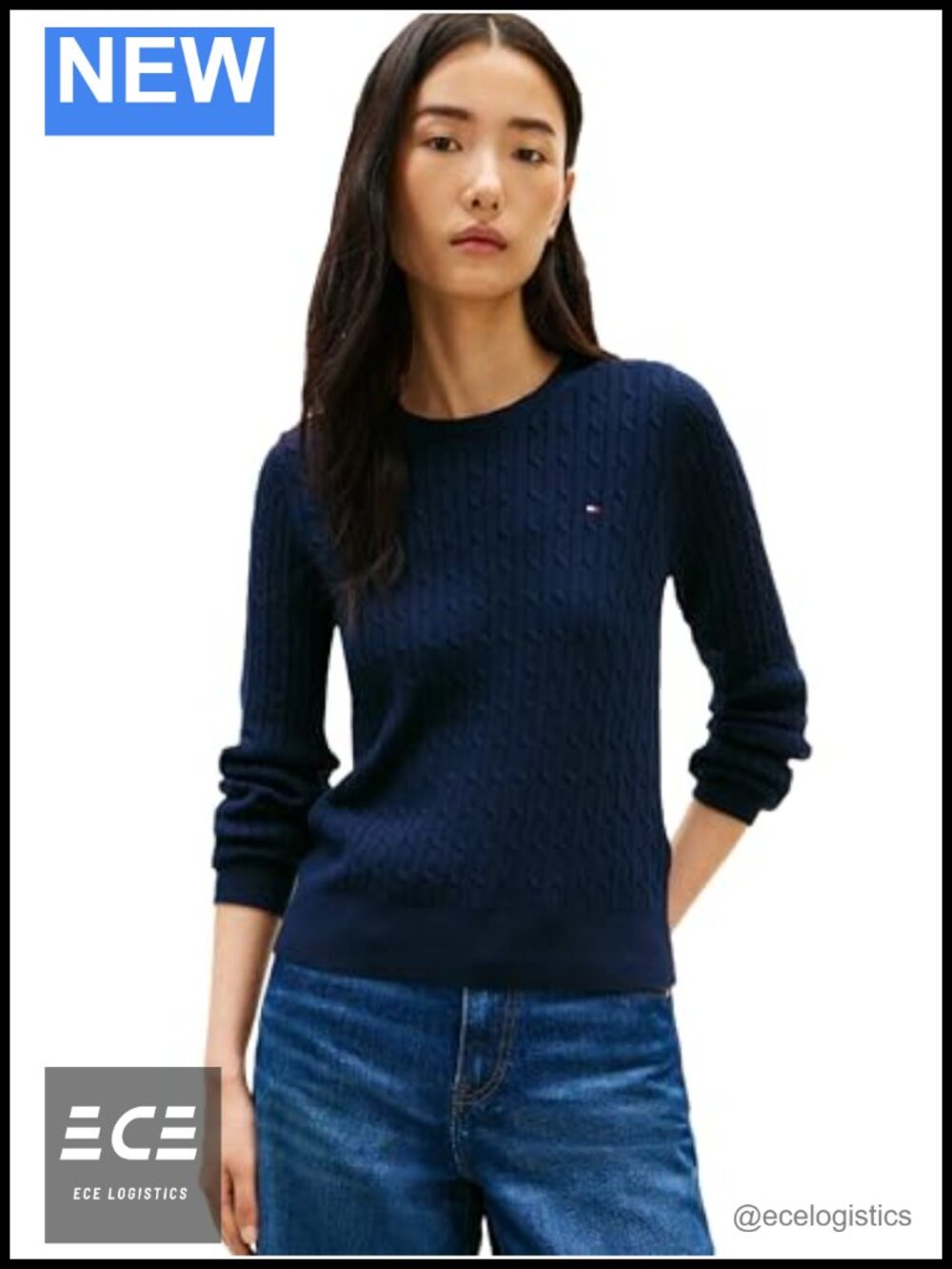 Cable Knit Crew Neck Sweater Lightweight Cotton Pullover Long Sleeve